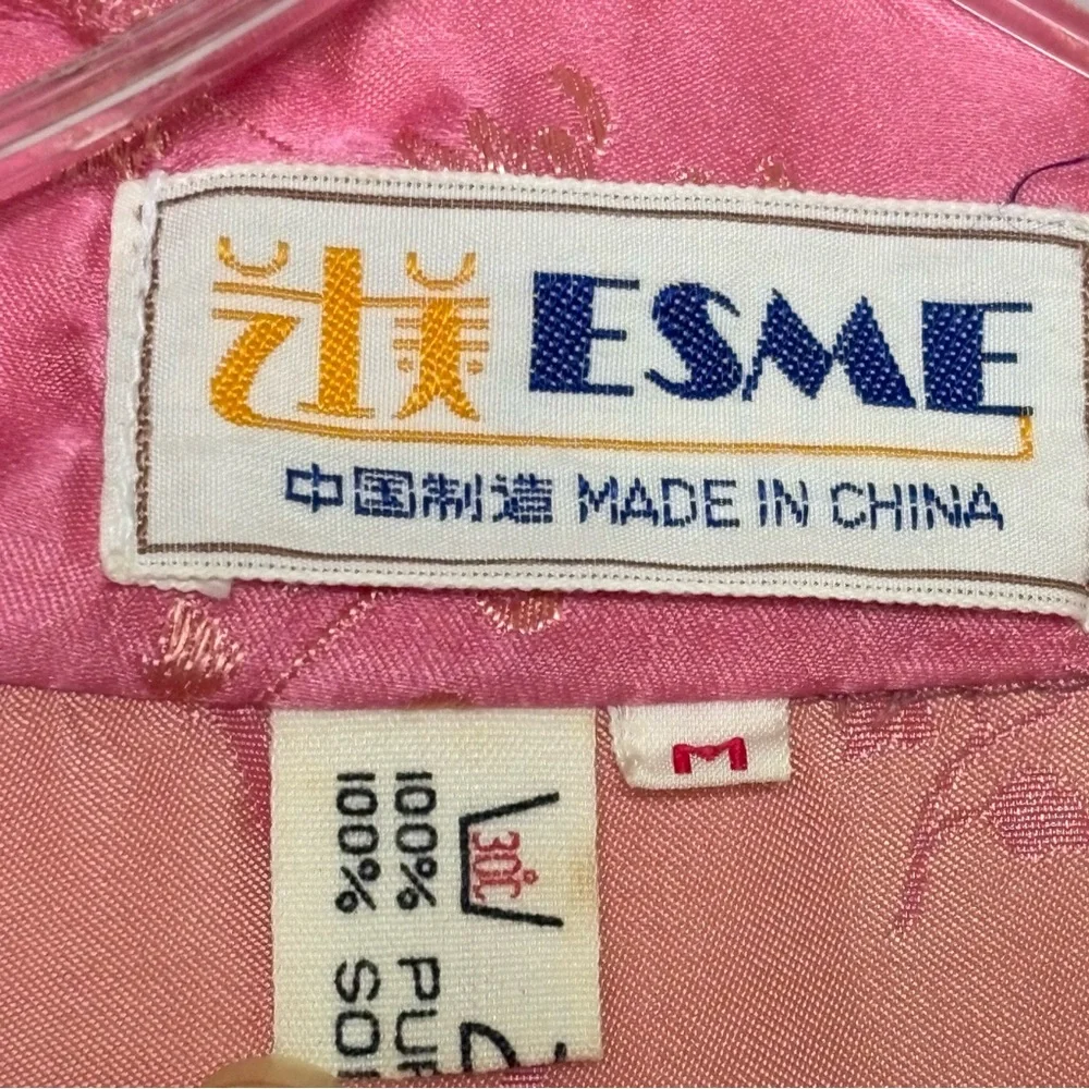 ESME Vintage Asian Oriental Embroidered Jacquard Long Silk Belted Kimono Robe M - Picture 11 of 16